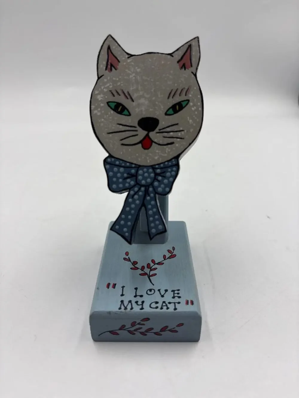 Handmade I love my cat photo holder clip wooden decor